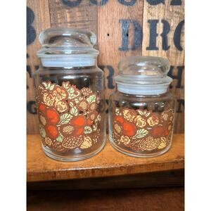Vintage 1970s Anchor Hocking Nuts And Berries Canister Jars With Lid Set Of 2